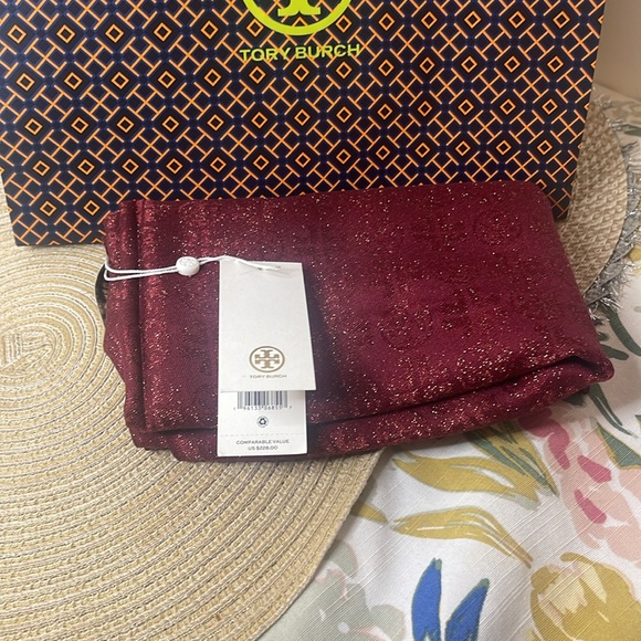 BNWT: Tory Burch scarf metallic burgundy. - Picture 14 of 14